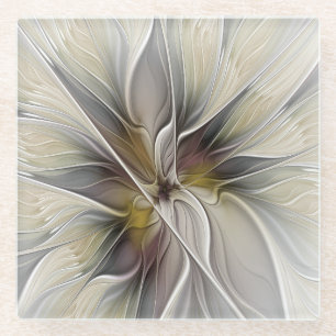 Floral Fractal, Fantasy Flower with Earth Colors Glass Coaster