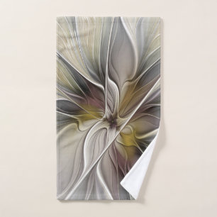 Floral Fractal, Fantasy Flower with Earth Colors Hand Towel
