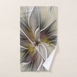 Floral Fractal, Fantasy Flower with Earth Colors Hand Towel