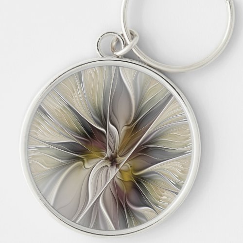 Floral Fractal Fantasy Flower with Earth Colors Keychain