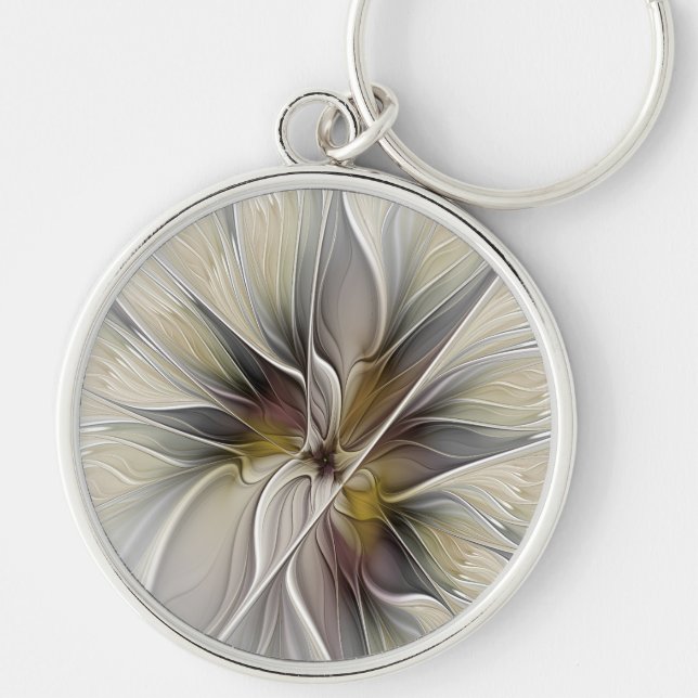 Floral Fractal, Fantasy Flower with Earth Colors Keychain (Front)