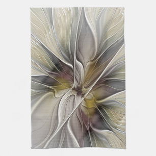Floral Fractal, Fantasy Flower with Earth Colors Kitchen Towel
