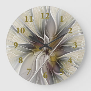 Floral Fractal, Fantasy Flower with Earth Colors Large Clock