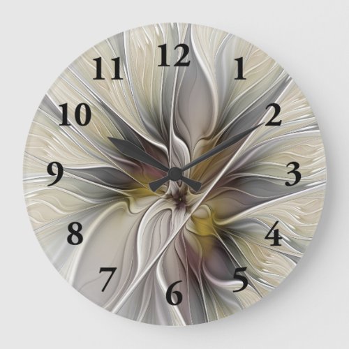 Floral Fractal Fantasy Flower with Earth Colors Large Clock