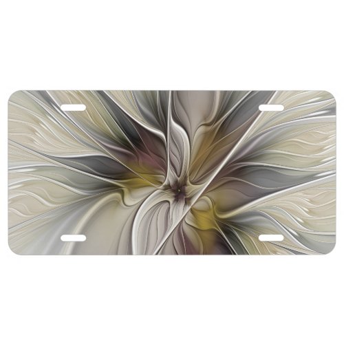Floral Fractal Fantasy Flower with Earth Colors License Plate