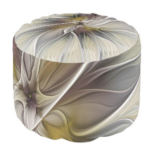 Floral Fractal, Fantasy Flower with Earth Colors Pouf