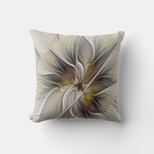Floral Fractal Fantasy Flower with Earth Colors Throw Pillow