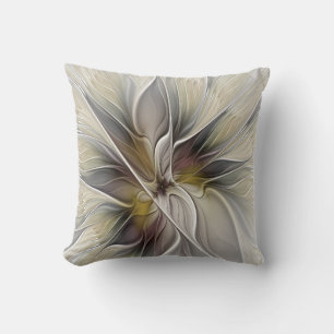 Floral Fractal, Fantasy Flower with Earth Colors Throw Pillow
