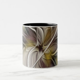 Floral Fractal, Fantasy Flower with Earth Colors Two-Tone Coffee Mug