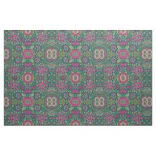 Floral Fractal Hippie Flowers Pink Green Vintage Fabric