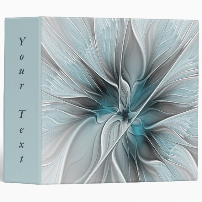 Floral Fractal Modern Abstract Flower Blue Gray 3 Ring Binder (Front/Spine)