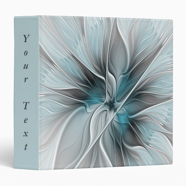 Floral Fractal Modern Abstract Flower Blue Gray 3 Ring Binder (Front/Spine)