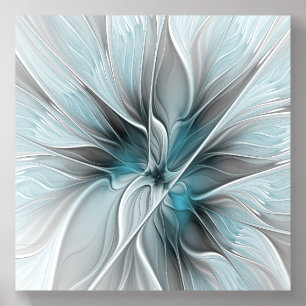 Floral Fractal Modern Abstract Flower Blue Gray Acrylic Photo Tile