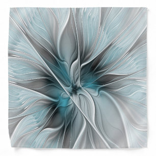 Floral Fractal Modern Abstract Flower Blue Gray Bandana