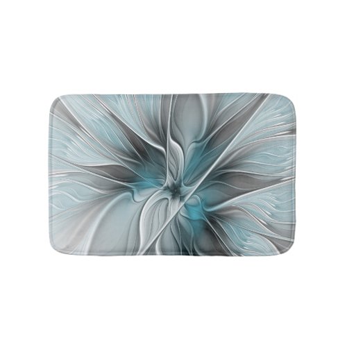 Floral Fractal Modern Abstract Flower Blue Gray Bath Mat