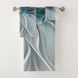 Floral Fractal Modern Abstract Flower Blue Gray Bath Towel Set