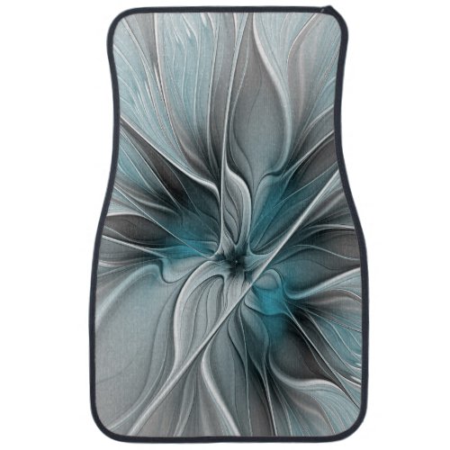 Floral Fractal Modern Abstract Flower Blue Gray Car Floor Mat