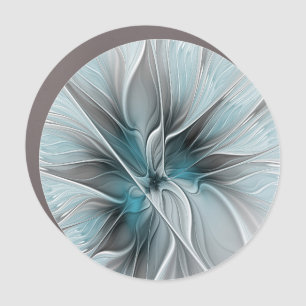 Floral Fractal Modern Abstract Flower Blue Gray Car Magnet