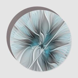 Floral Fractal Modern Abstract Flower Blue Gray Car Magnet