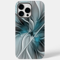 Floral Fractal Modern Abstract Flower Blue Gray