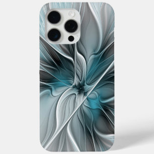 Floral Fractal Modern Abstract Flower Blue Gray iPhone 15 Pro Max Case