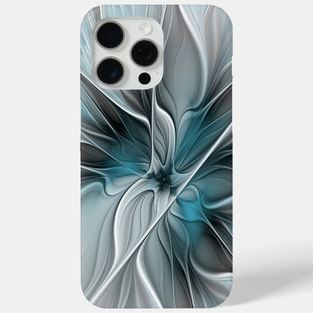 Floral Fractal Modern Abstract Flower Blue Gray Case-Mate iPhone Case (Back)