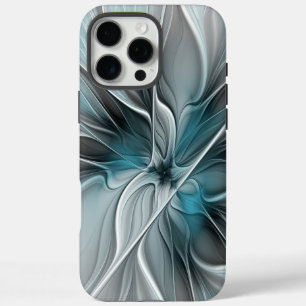 Floral Fractal Modern Abstract Flower Blue Gray iPhone 16 Pro Max Case