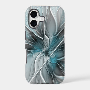 Floral Fractal Modern Abstract Flower Blue Gray iPhone 17 Case