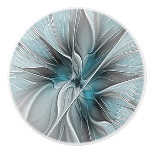 Floral Fractal Modern Abstract Flower Blue Gray Ceramic Knob