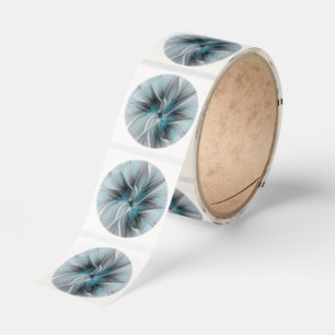 Floral Fractal Modern Abstract Flower Blue Gray Classic Round Sticker