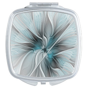 Floral Fractal Modern Abstract Flower Blue Gray Compact Mirror