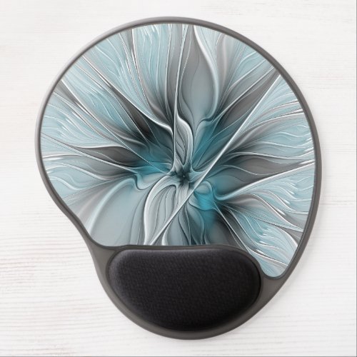 Floral Fractal Modern Abstract Flower Blue Gray Gel Mouse Pad