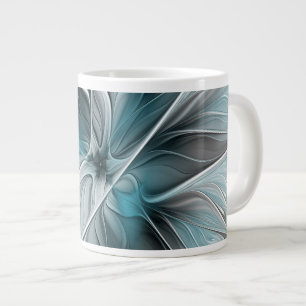 Floral Fractal Modern Abstract Flower Blue Gray Giant Coffee Mug
