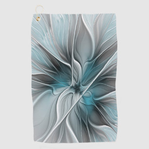 Floral Fractal Modern Abstract Flower Blue Gray Golf Towel