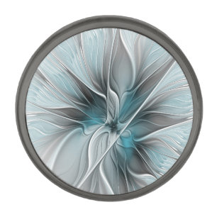 Floral Fractal Modern Abstract Flower Blue Gray Gunmetal Finish Lapel Pin