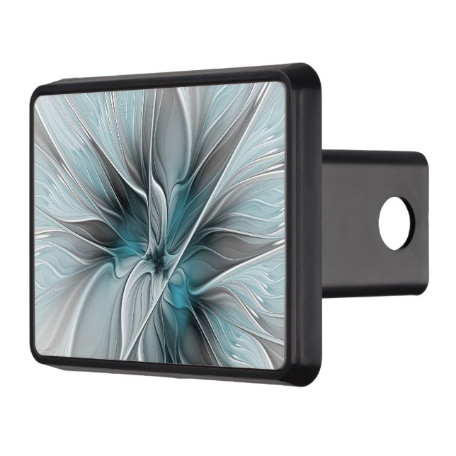 Floral Fractal Modern Abstract Flower Blue Gray Hitch Cover (Left)