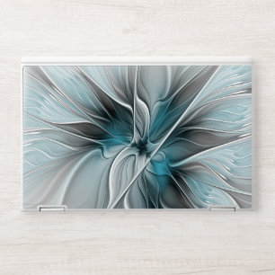Floral Fractal Modern Abstract Flower Blue Gray HP Laptop Skin