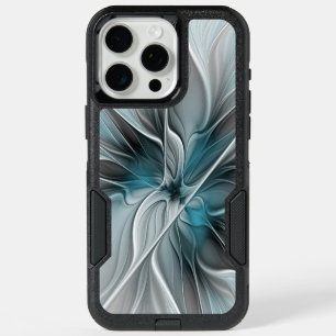 Floral Fractal Modern Abstract Flower Blue Gray iPhone 15 Pro Max Case