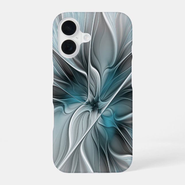Floral Fractal Modern Abstract Flower Blue Gray iPhone Case (Back)