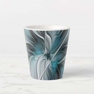 Floral Fractal Modern Abstract Flower Blue Gray Latte Mug