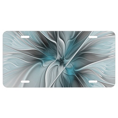 Floral Fractal Modern Abstract Flower Blue Gray License Plate