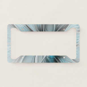Floral Fractal Modern Abstract Flower Blue Gray License Plate Frame