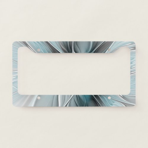 Floral Fractal Modern Abstract Flower Blue Gray License Plate Frame
