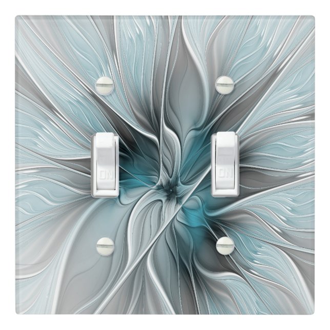 Floral Fractal Modern Abstract Flower Blue Gray Light Switch Cover (In Situ)