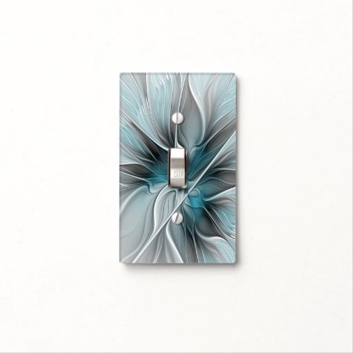 Floral Fractal Modern Abstract Flower Blue Gray Light Switch Cover