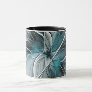 Floral Fractal Modern Abstract Flower Blue Gray Mug