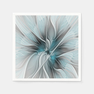 Floral Fractal Modern Abstract Flower Blue Gray Napkins