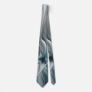 Floral Fractal Modern Abstract Flower Blue Gray Neck Tie
