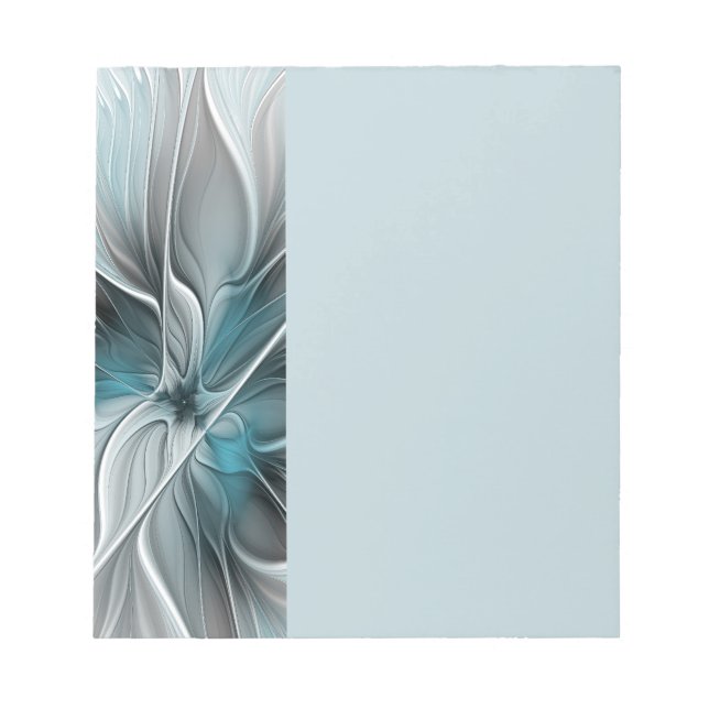Floral Fractal Modern Abstract Flower Blue Gray Notepad (Front)