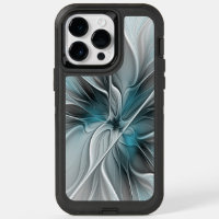 Floral Fractal Modern Abstract Flower Blue Gray